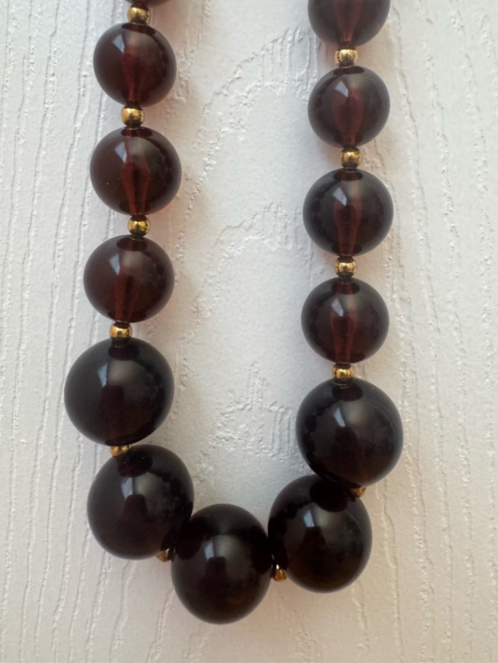 Vintage Smoky Amber Acrylic Beaded Statement Necklace | Gold Accent Spacers